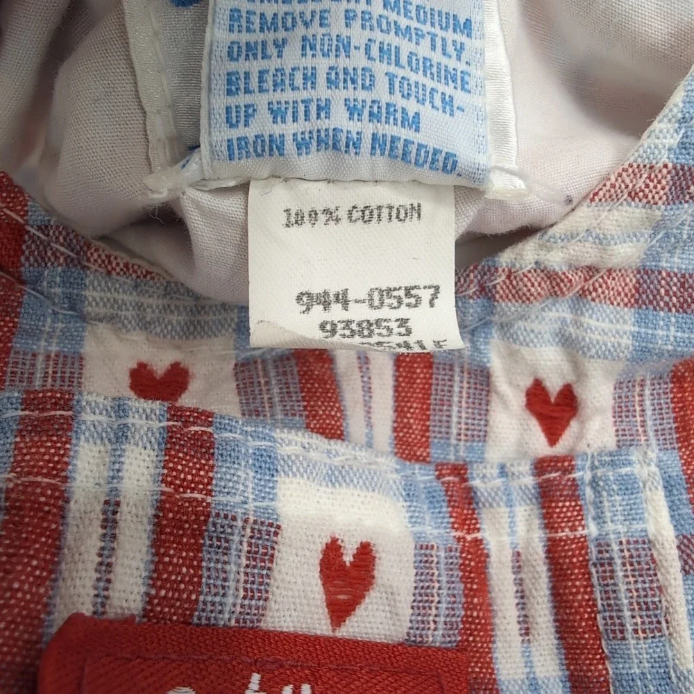 OshKosh B'gosh Vintage Plaid Pinafore Dress Red White Blue Heart Baby Girls 12M